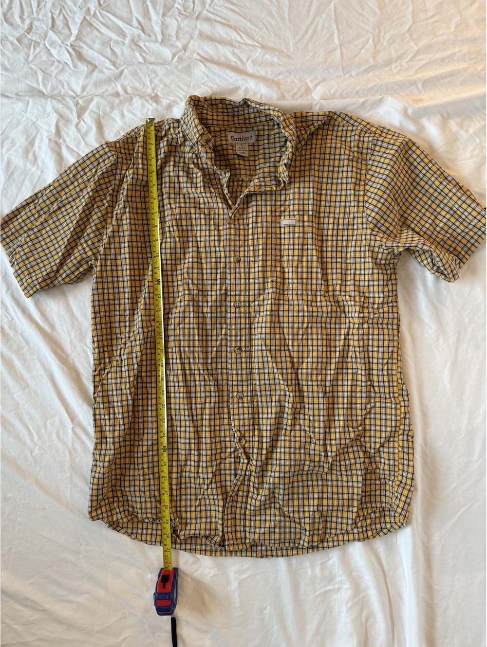 Carhartt Tall Large Yellow Plaid Short Sleeve Button-Up Shirt